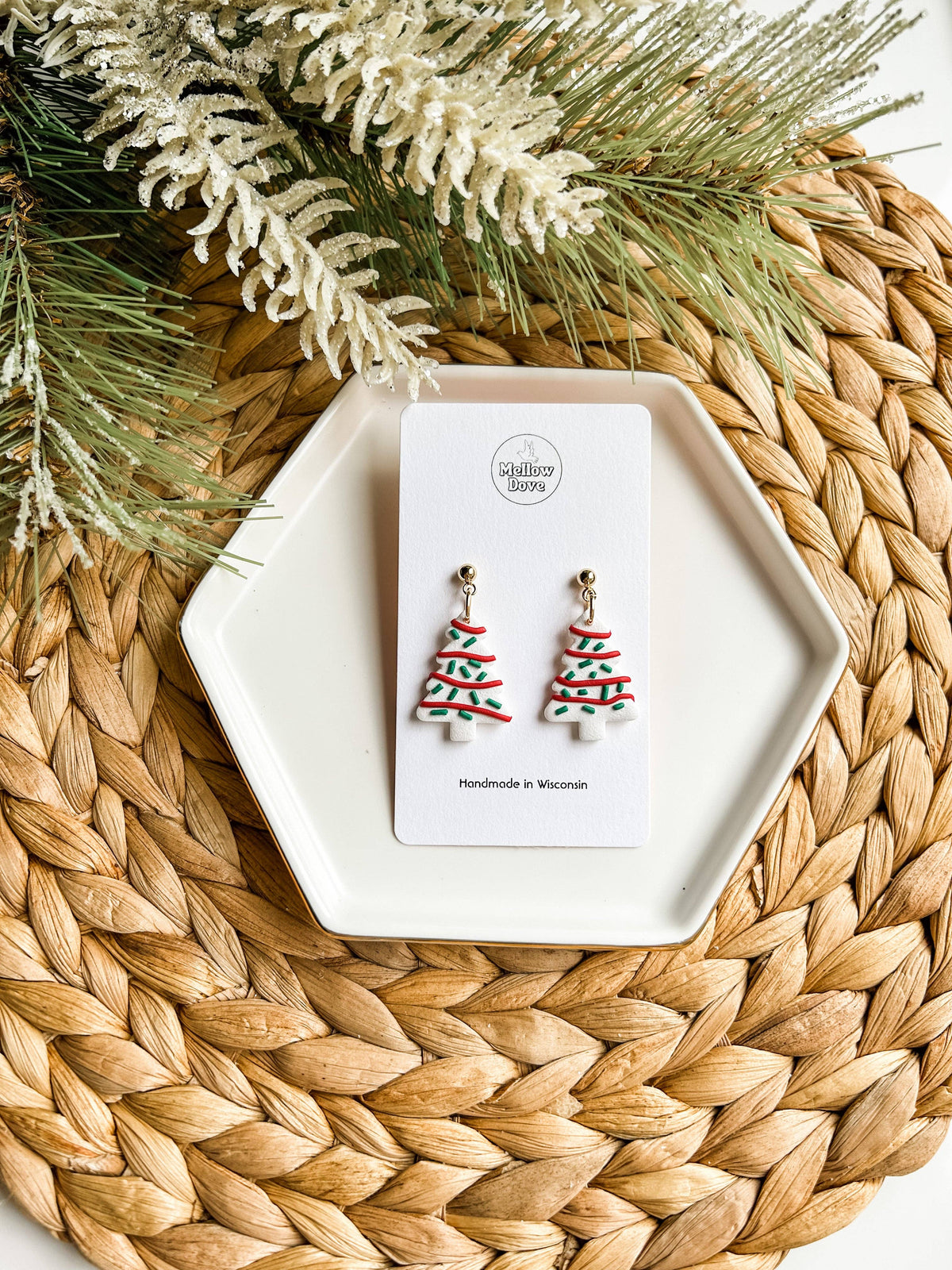 Christmas Tree Cake Dangles | Boho Christmas Earrings