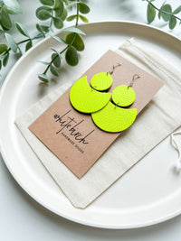 Highlighter Yellow Leather Crescent Moon Earrings