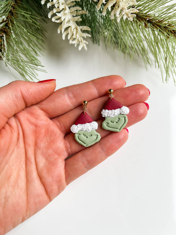 Grinch Dangle Earrings | Boho Christmas Earrings