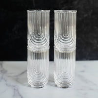 Art Deco Highball Ribbed Wave Glasses - Set of 4