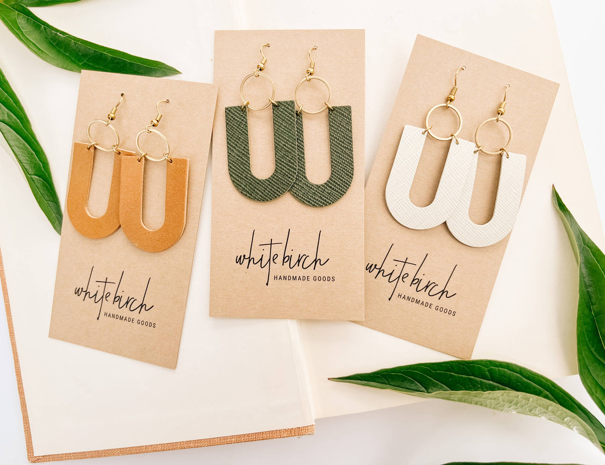 U-Shaped Leather & Brass Ring Earrings