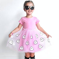 Kids Ghost Sequin Halloween Short Sleeve Tutu Dress