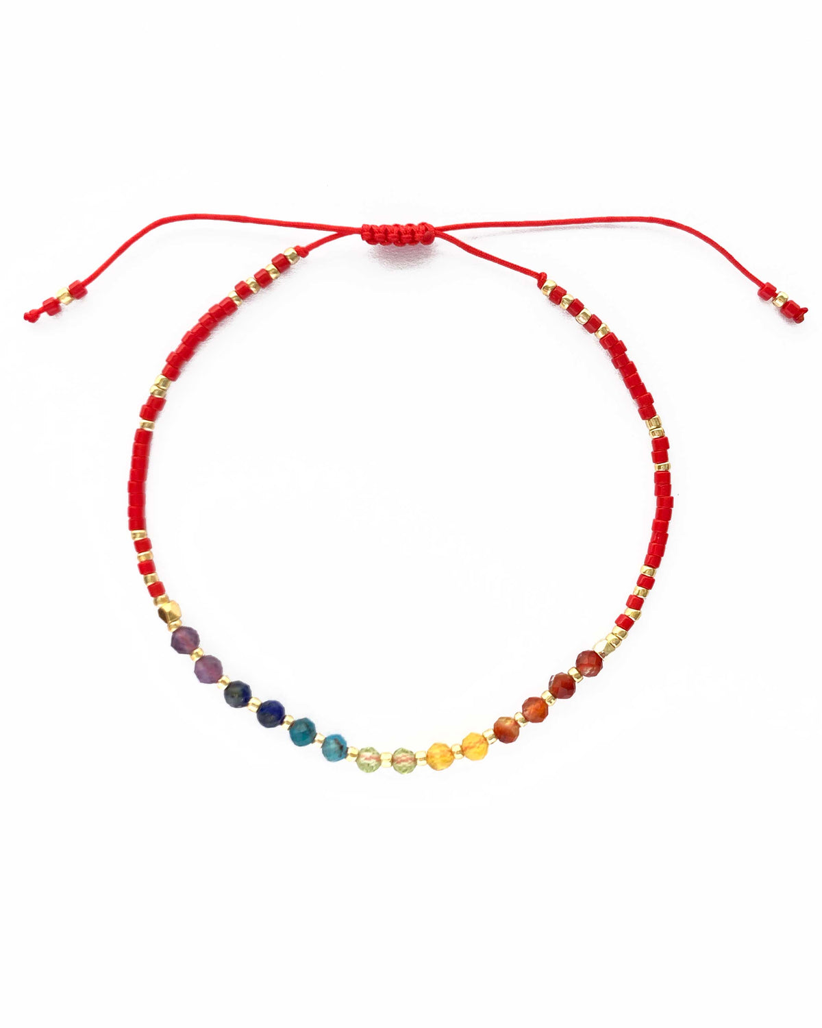 Chakra Rainbow Healing Gemstone Stacking Bracelet, Red