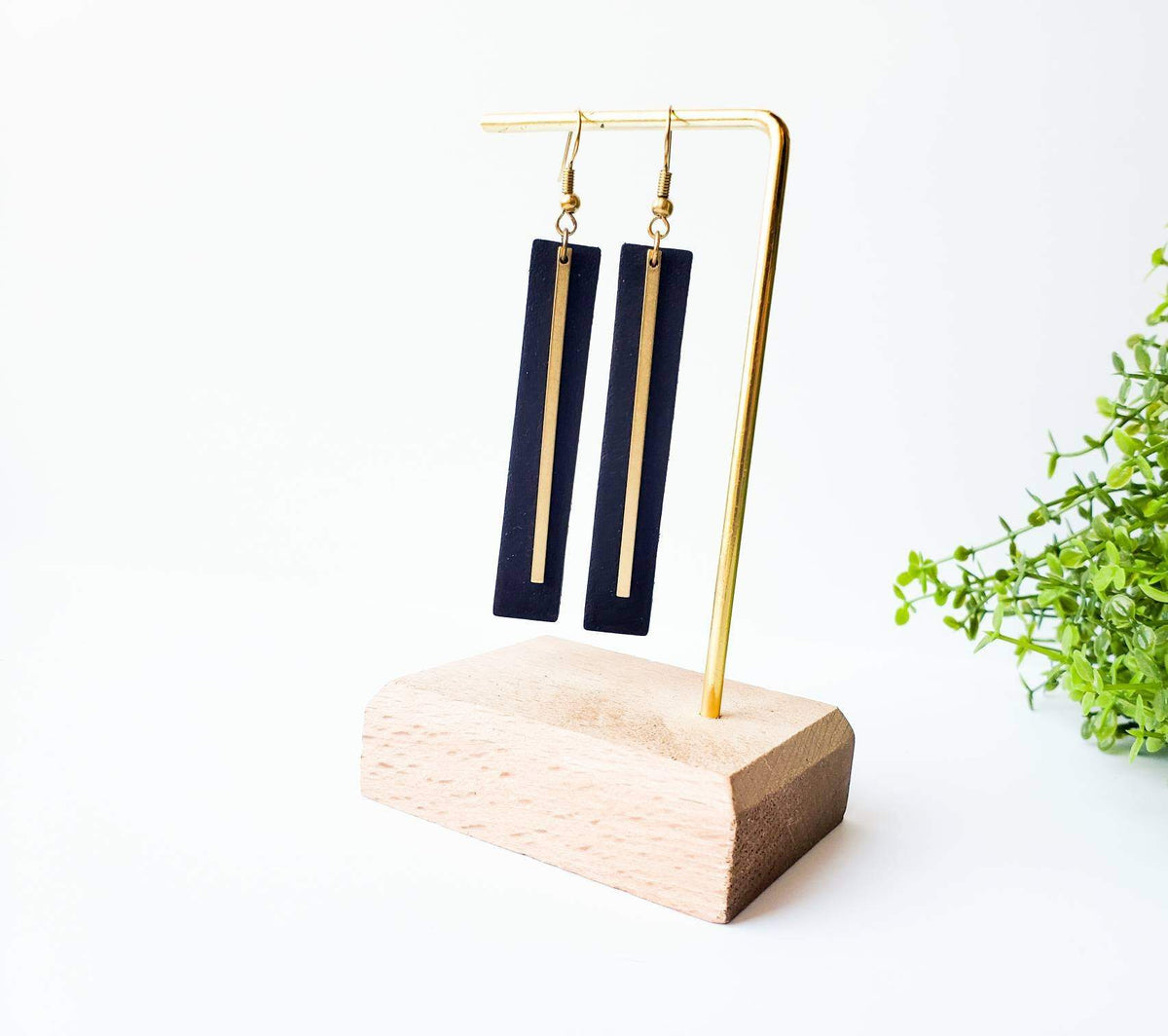 Black Rectangular Bar Earrings