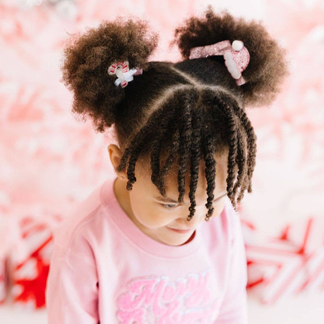 Pink Christmas Clip Set - Kids Holiday Hair Clips