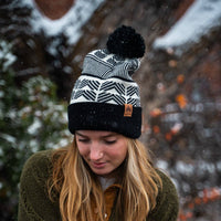 Geometric Pom Beanie - Dark Teal/Black