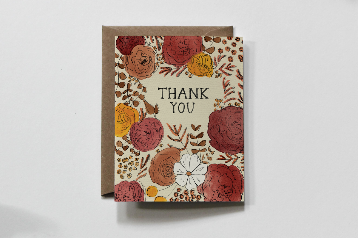 Burnt Floral | Floral Background Thank you Greeting Card