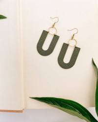 U-Shaped Leather & Brass Ring Earrings