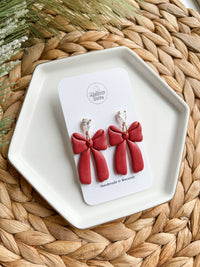 Burgandy Christmas Bow Dangles | Trendy Christmas Earrings