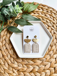 Beige Floral Texture Clay Earrings | Boho | Neutral