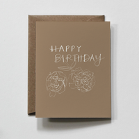 Waves | Floral Outline Happy Birthday Greeting Card