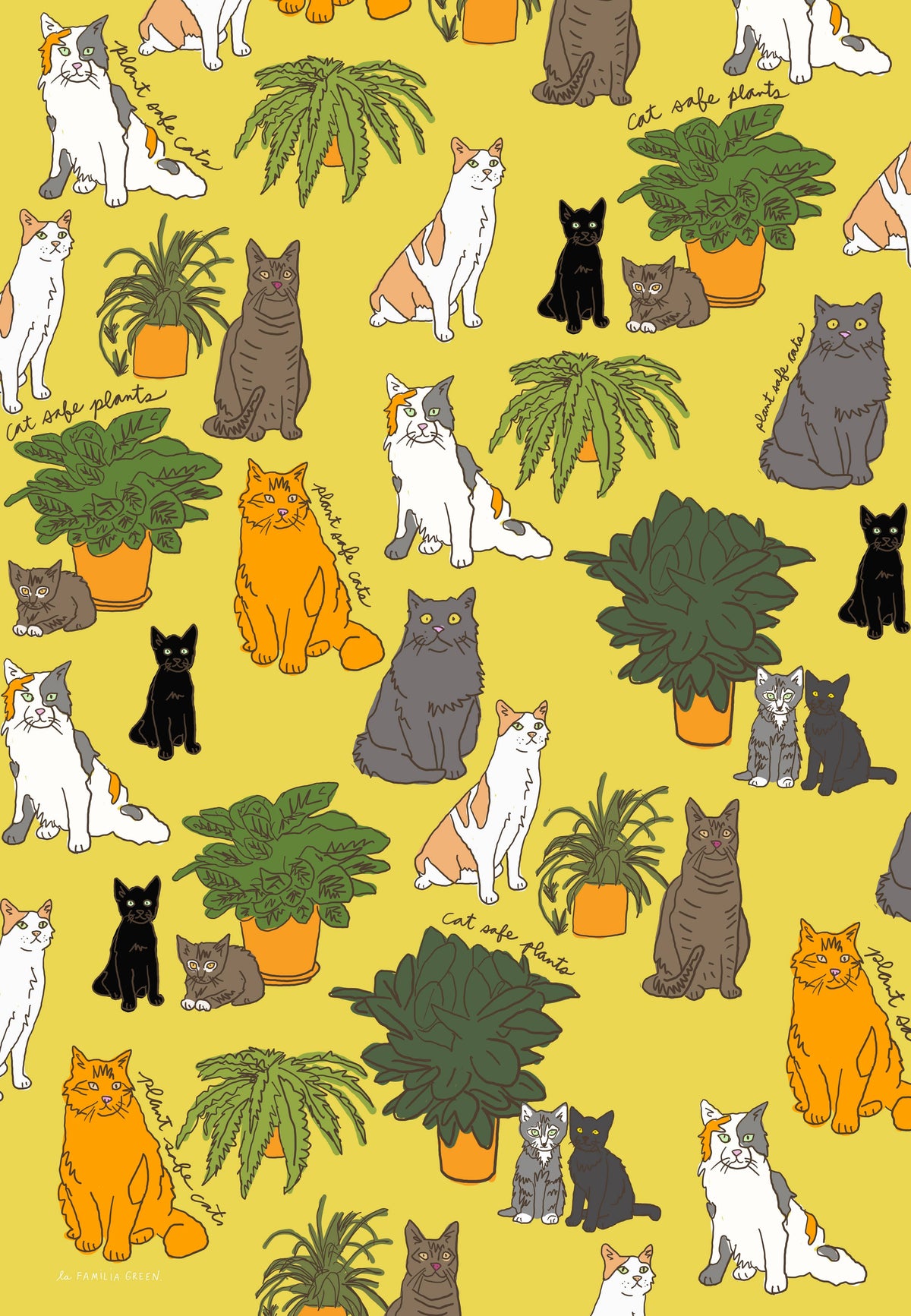 Plants and Cats Wrapping Paper Sheet