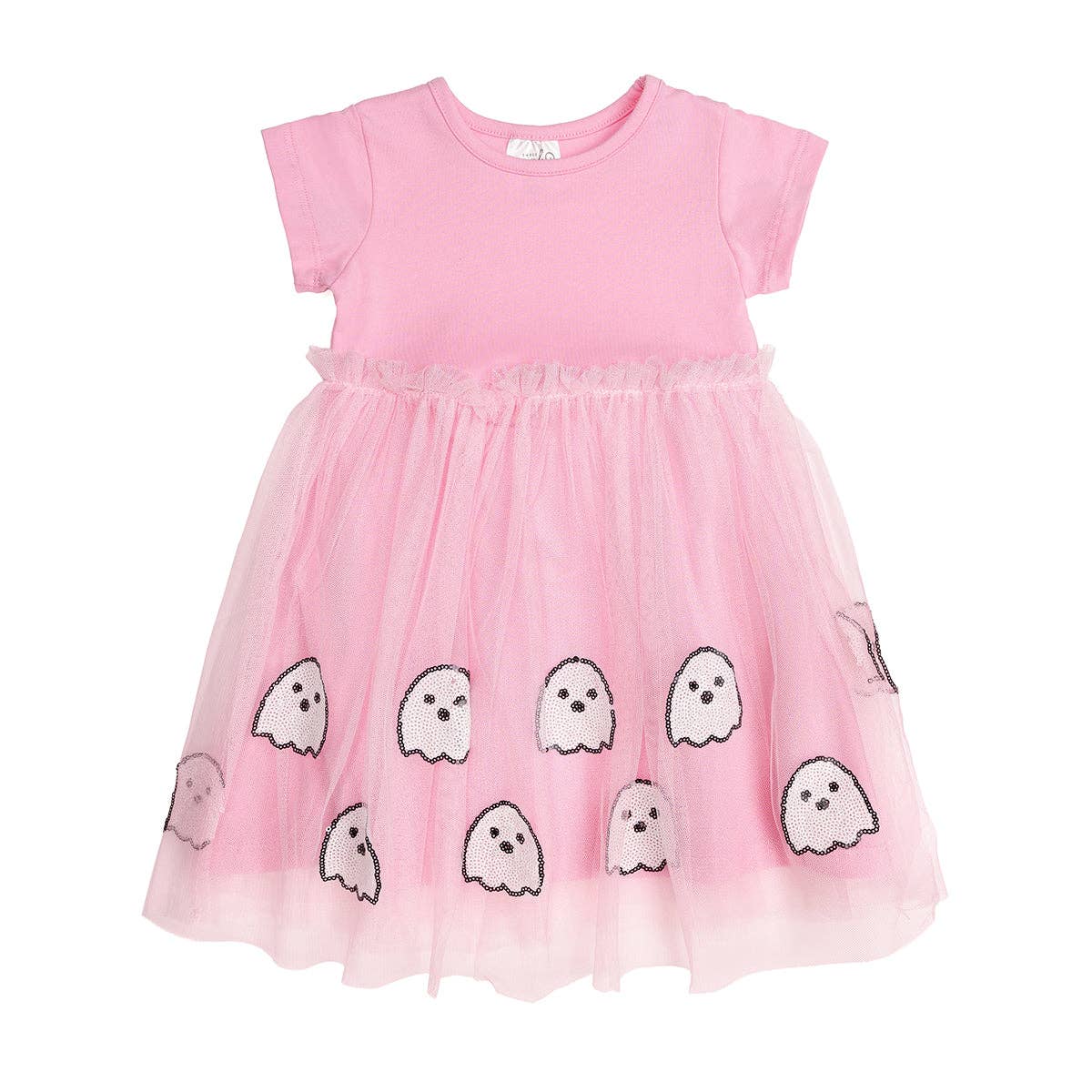 Kids Ghost Sequin Halloween Short Sleeve Tutu Dress