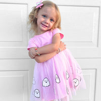 Kids Ghost Sequin Halloween Short Sleeve Tutu Dress