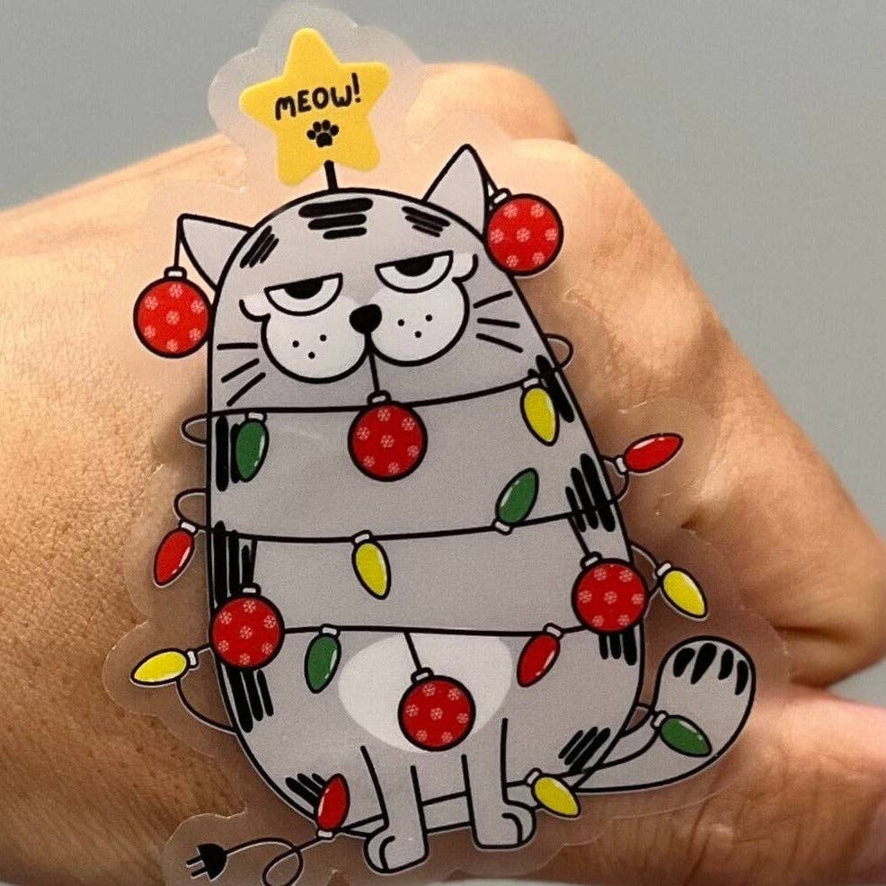 Christmas Cat Sticker with Christmas Lights | Cat Lovers | Cat Gift