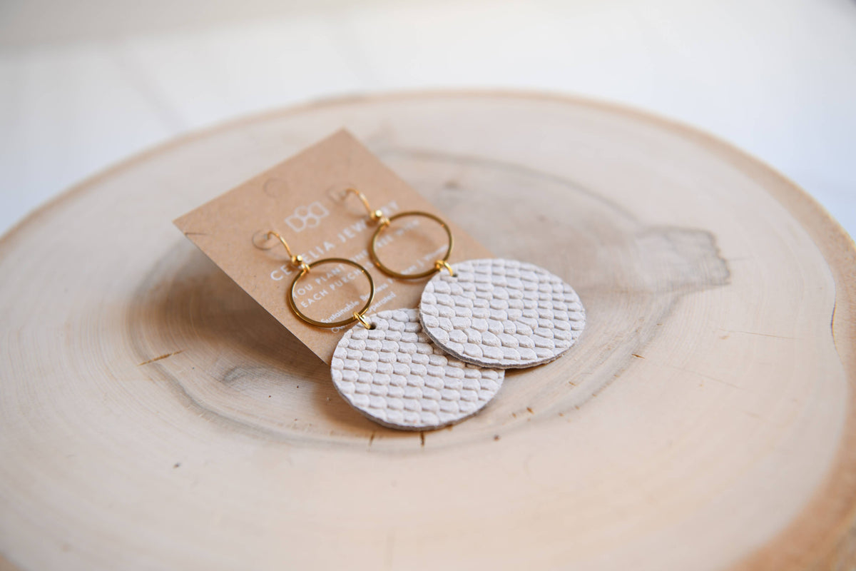 Round Tiered Leather Earrings