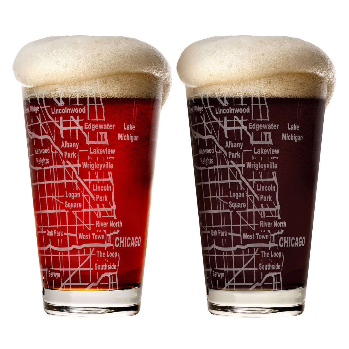 Chicago Etched Street Grid Beer Glasses - Set of 2