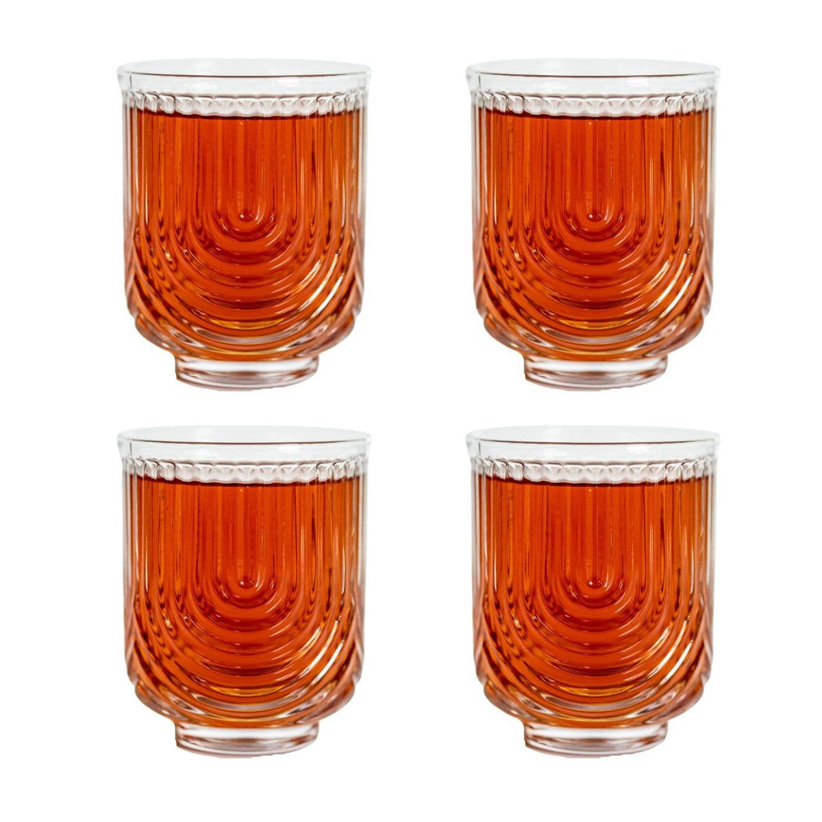 Art Deco Cocktail Glasses - Lowball Ribbed Wave Glasses (Set of 4)