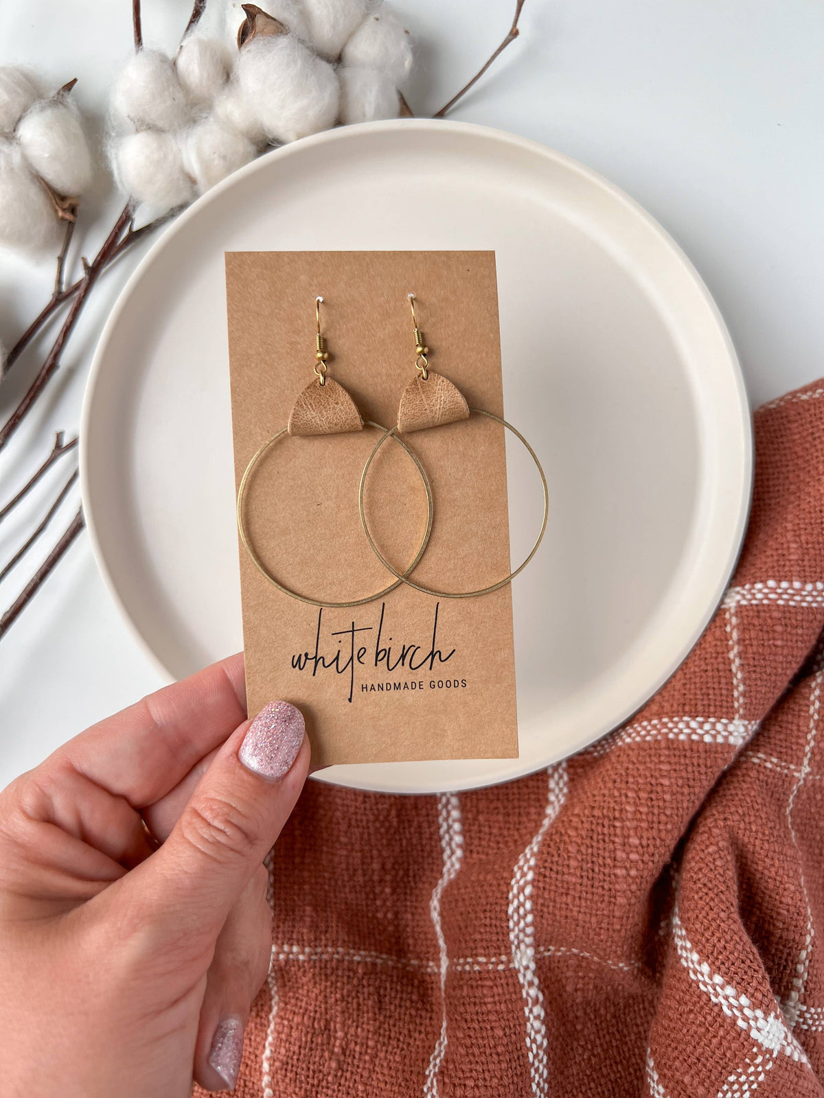 Distressed Leather & Brass Circle Earrings