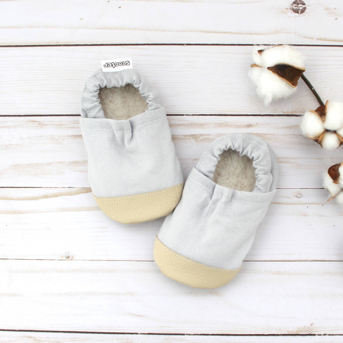 Pewter Linen Baby Shoes