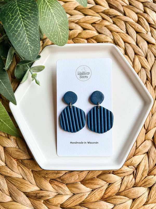 Navy/Gray Ribbed Clay Earrings | Boho | Neutral