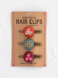 Set of 3 Embroidered Hair Clips