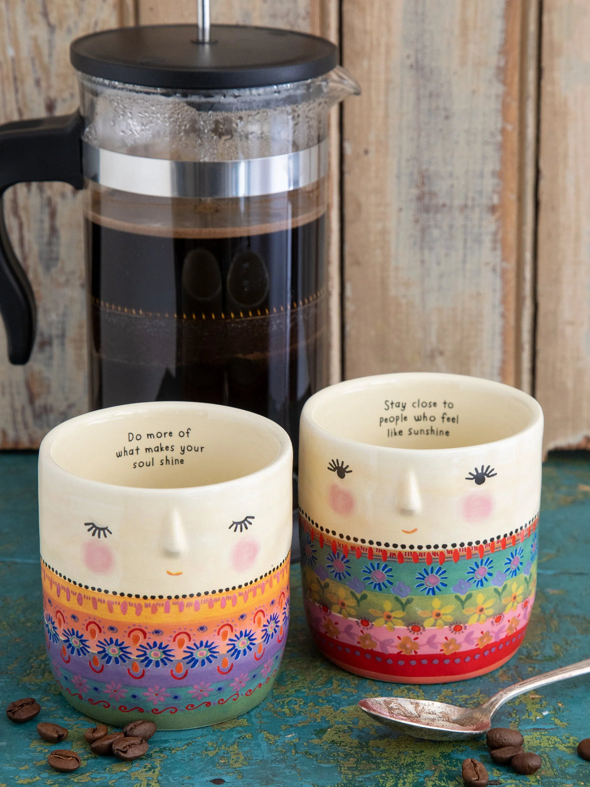 Folk Friend Coffee Mugs, Set of 2