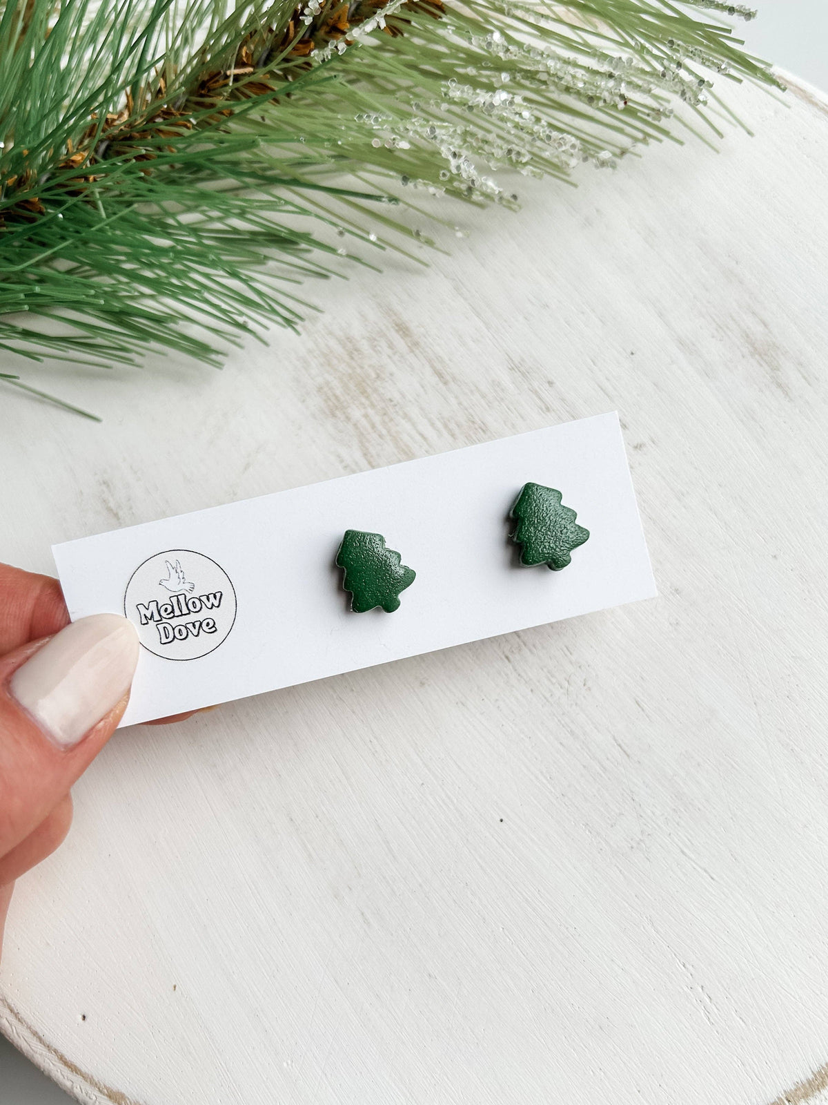 Forest Green Tree Studs | Boho Christmas Earrings