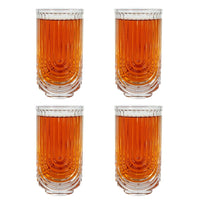 Art Deco Highball Ribbed Wave Glasses - Set of 4