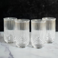 Art Deco Highball Ribbed Wave Glasses - Set of 4