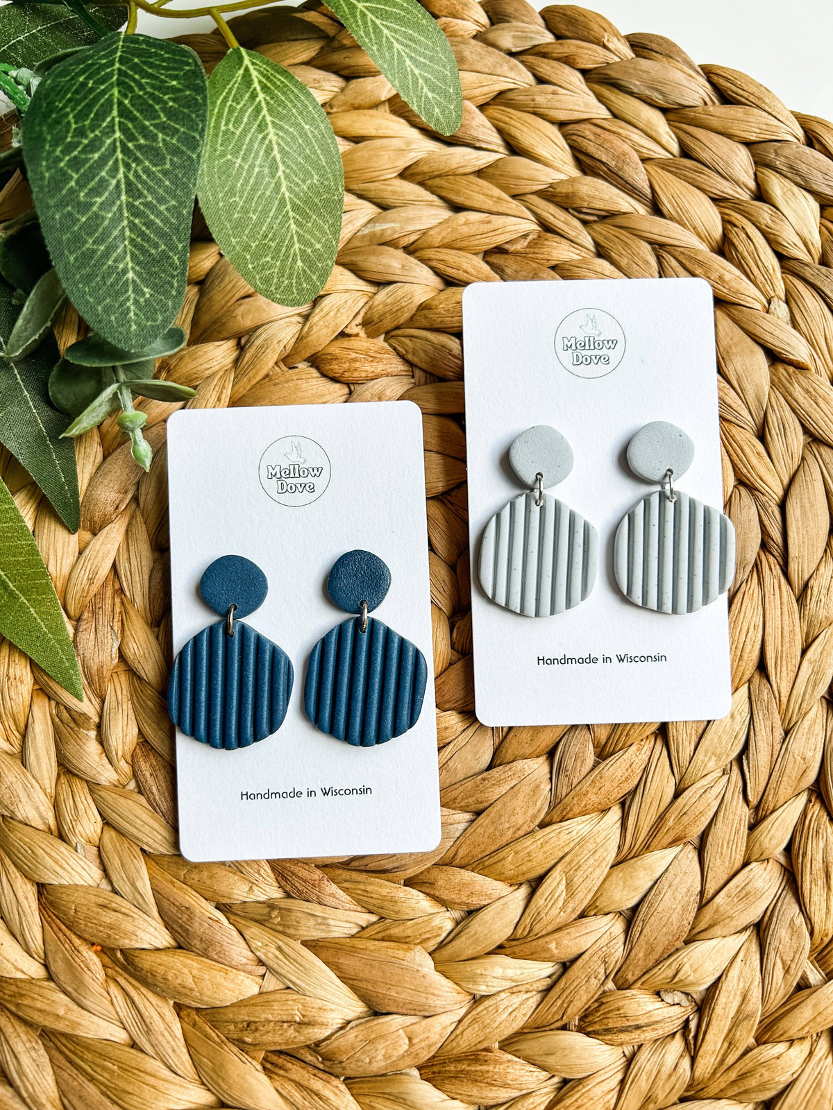 Navy/Gray Ribbed Clay Earrings | Boho | Neutral