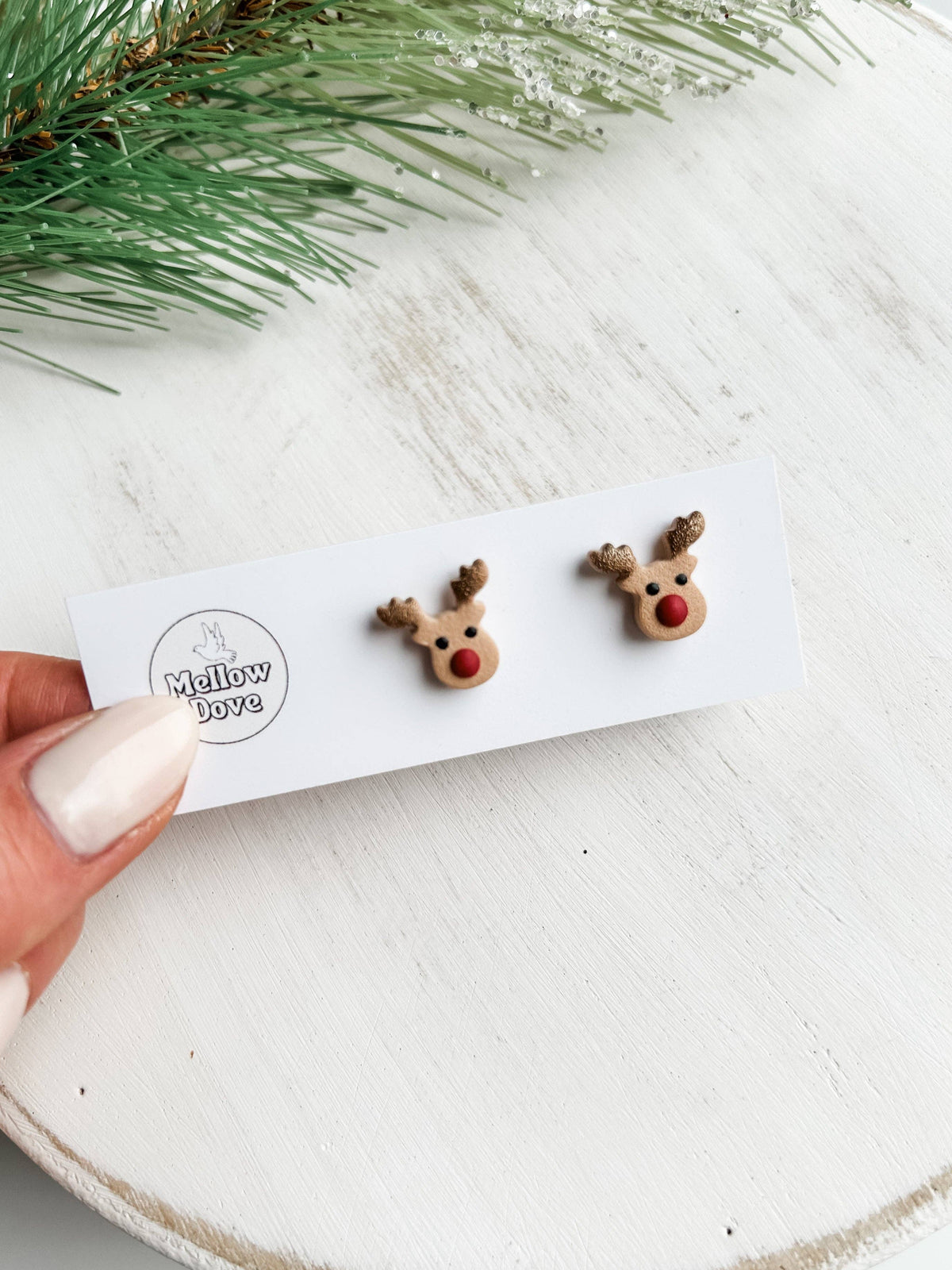 Rudolph Reindeer Studs | Boho Unique Christmas Earrings