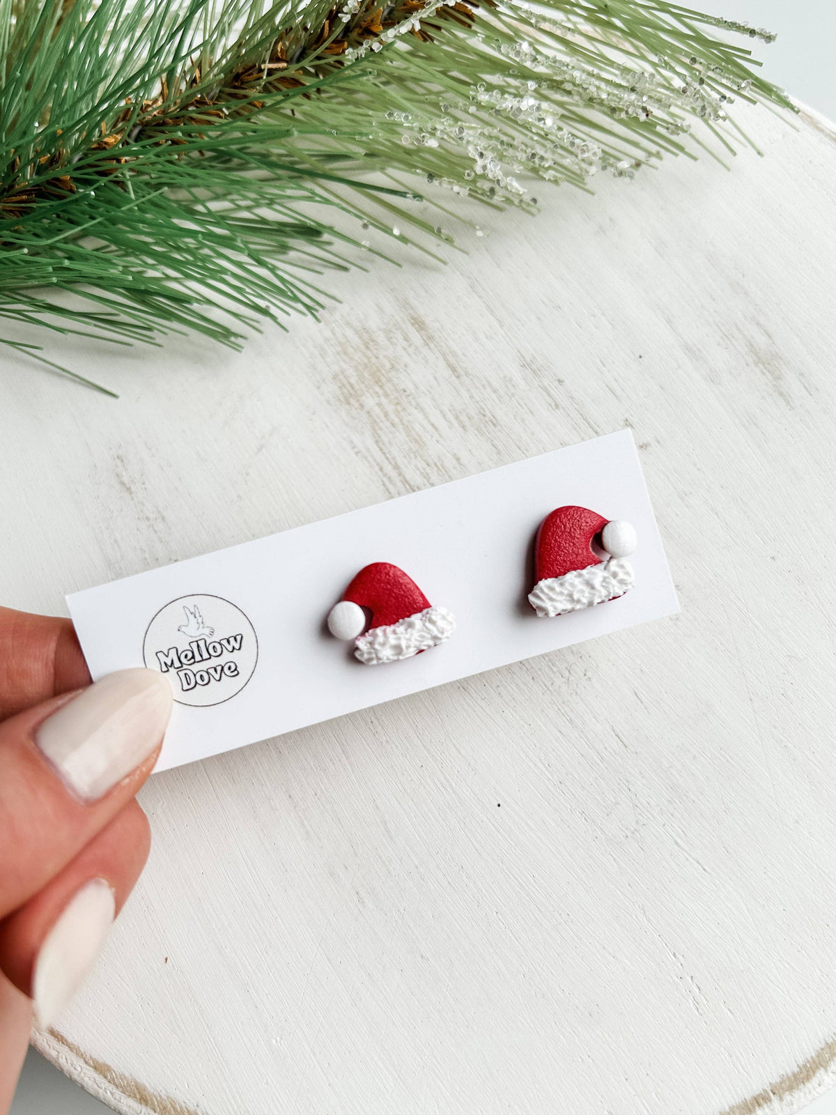 Santa Hat Studs | Unique Boho Christmas Earrings