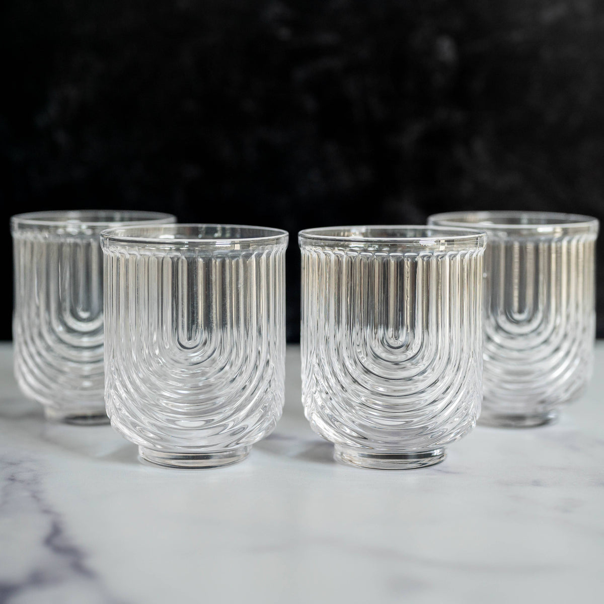 Art Deco Cocktail Glasses - Lowball Ribbed Wave Glasses (Set of 4)