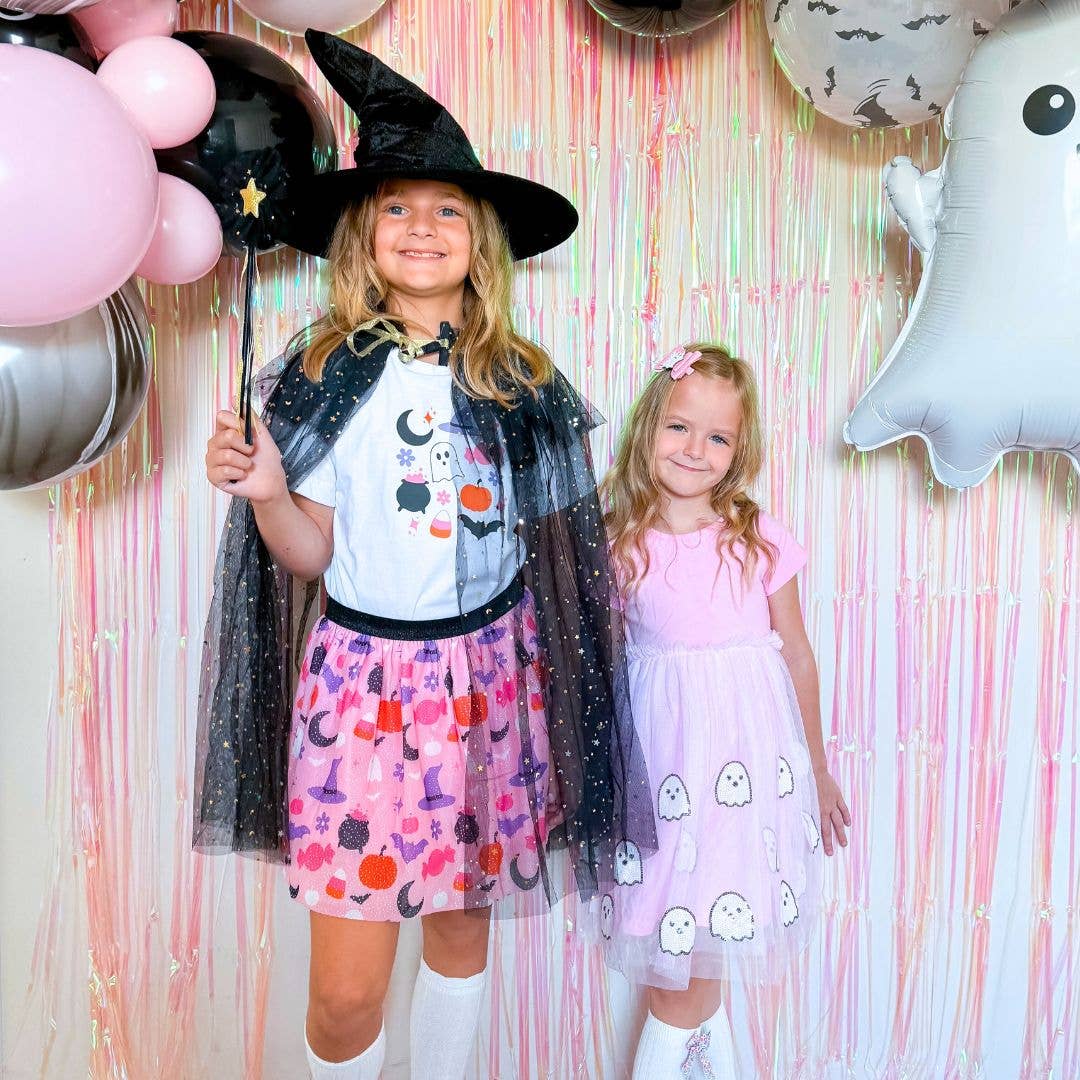 Kids Ghost Sequin Halloween Short Sleeve Tutu Dress