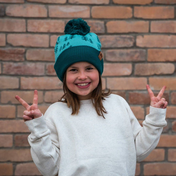 Pine Trees Kids Pom Beanie - Purple/Teal