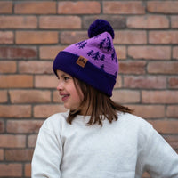 Pine Trees Kids Pom Beanie - Purple/Teal