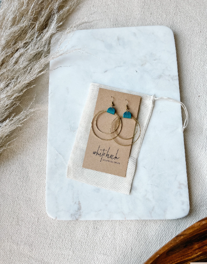 Distressed Blue Leather & Brass Circles Earrings