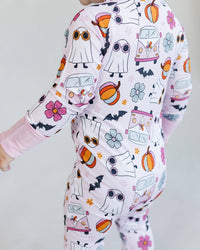 Halloween Bamboo Zip Romper | Retro Ghost