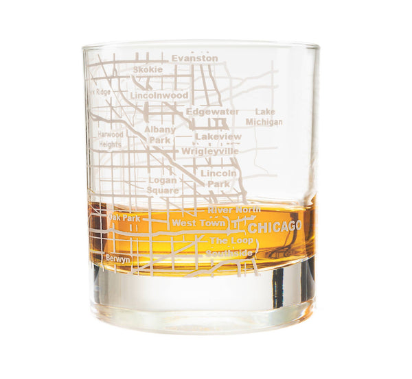 Chicago Etched Street Grid Whiskey Glass