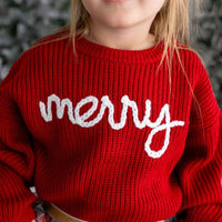 Merry Christmas Yarn Knit Sweater - Kids Holiday Sweater