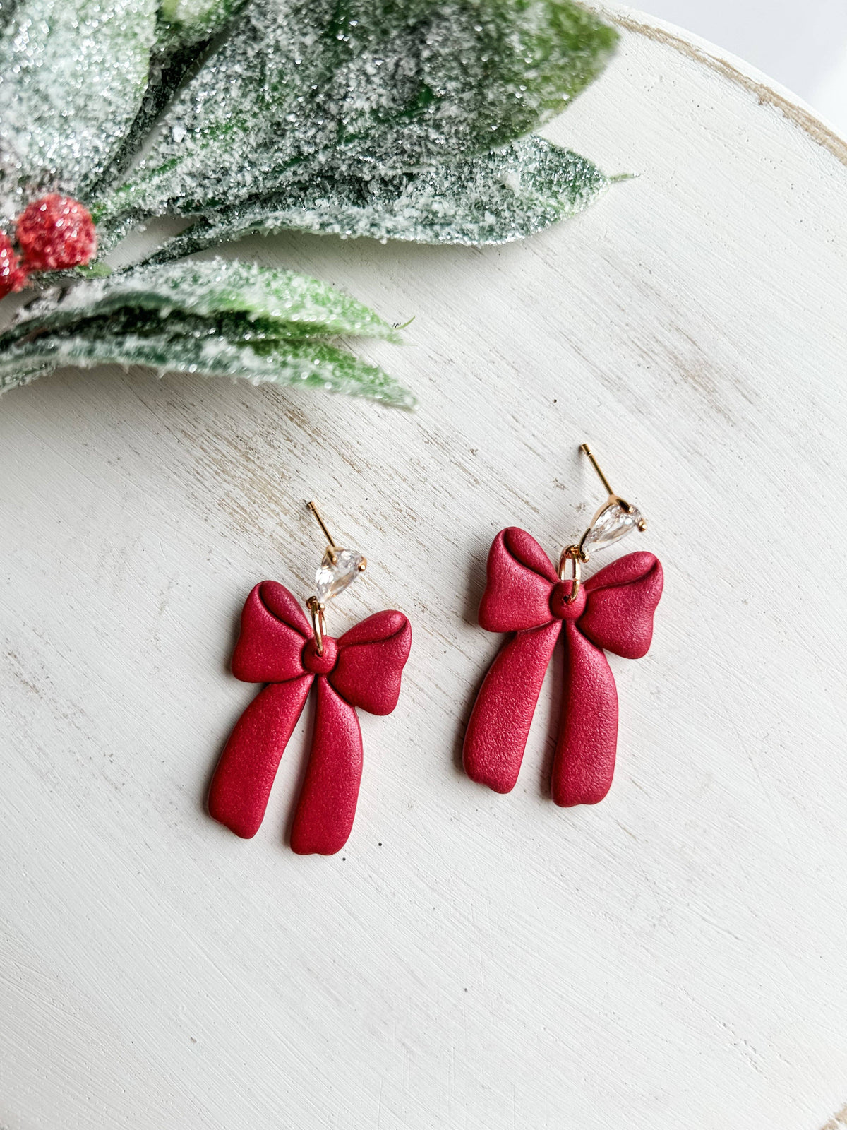 Burgandy Christmas Bow Dangles | Trendy Christmas Earrings