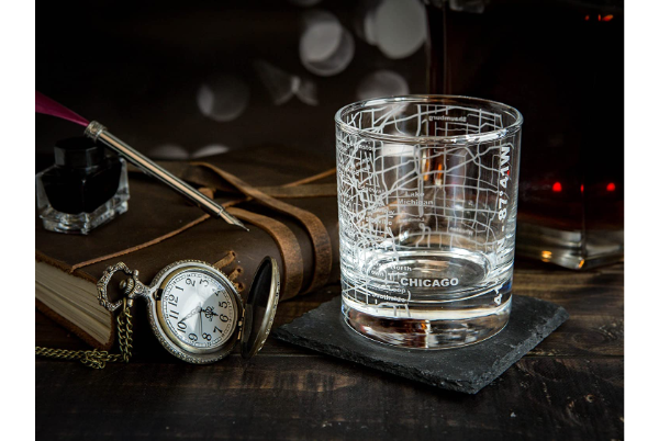 Chicago Etched Street Grid Whiskey Glass