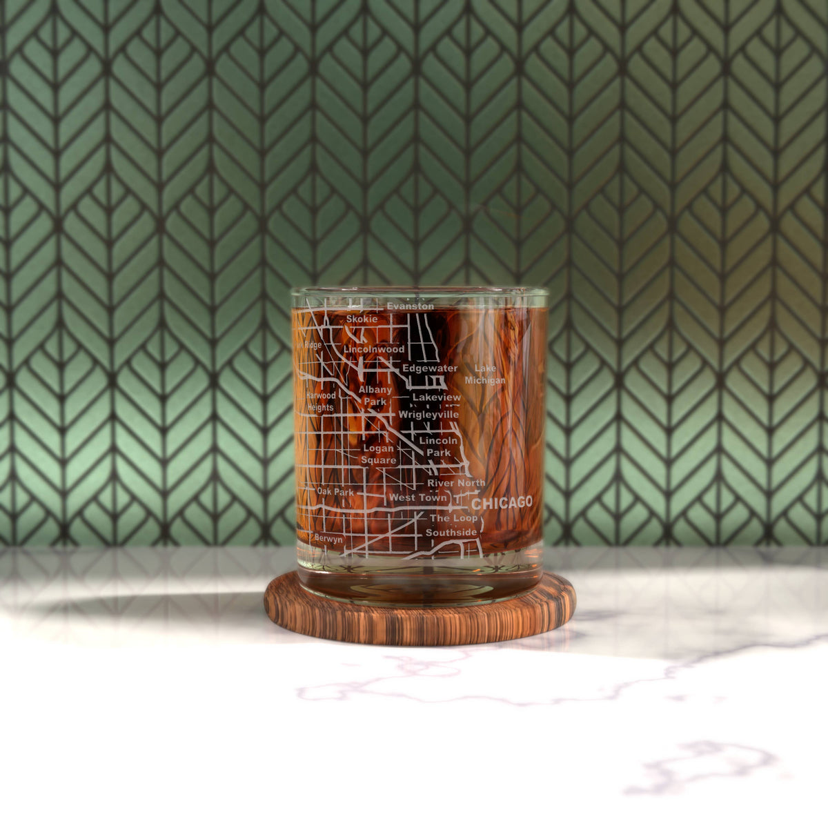 Chicago Etched Street Grid Whiskey Glass