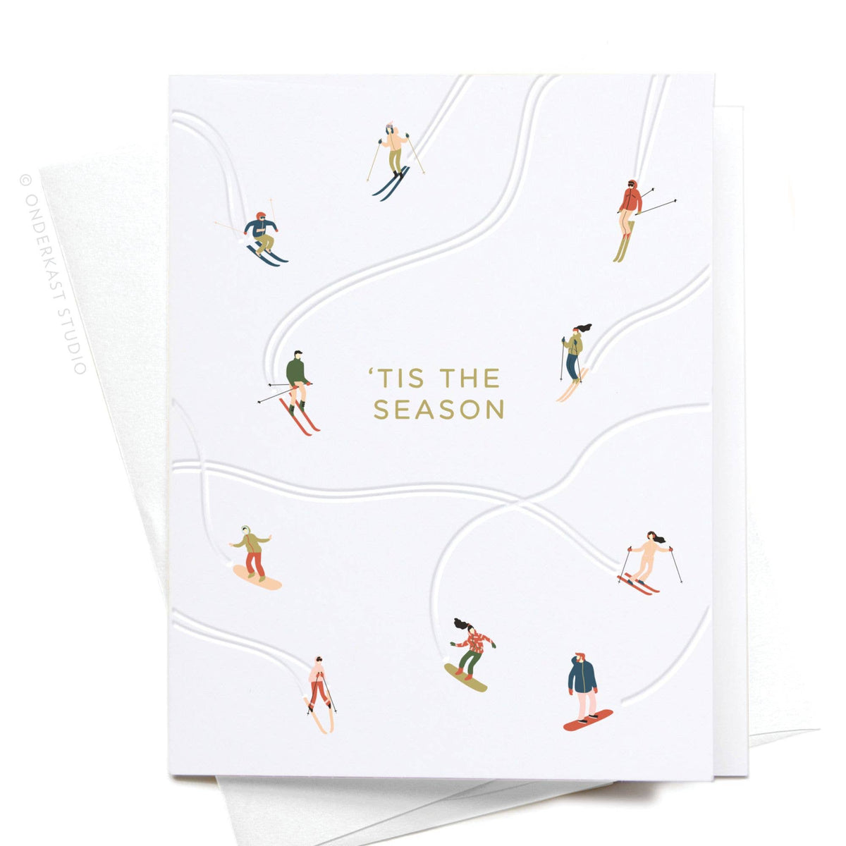 'Tis the Season Skiiers Letterpress Greeting Card