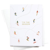 'Tis the Season Skiiers Letterpress Greeting Card